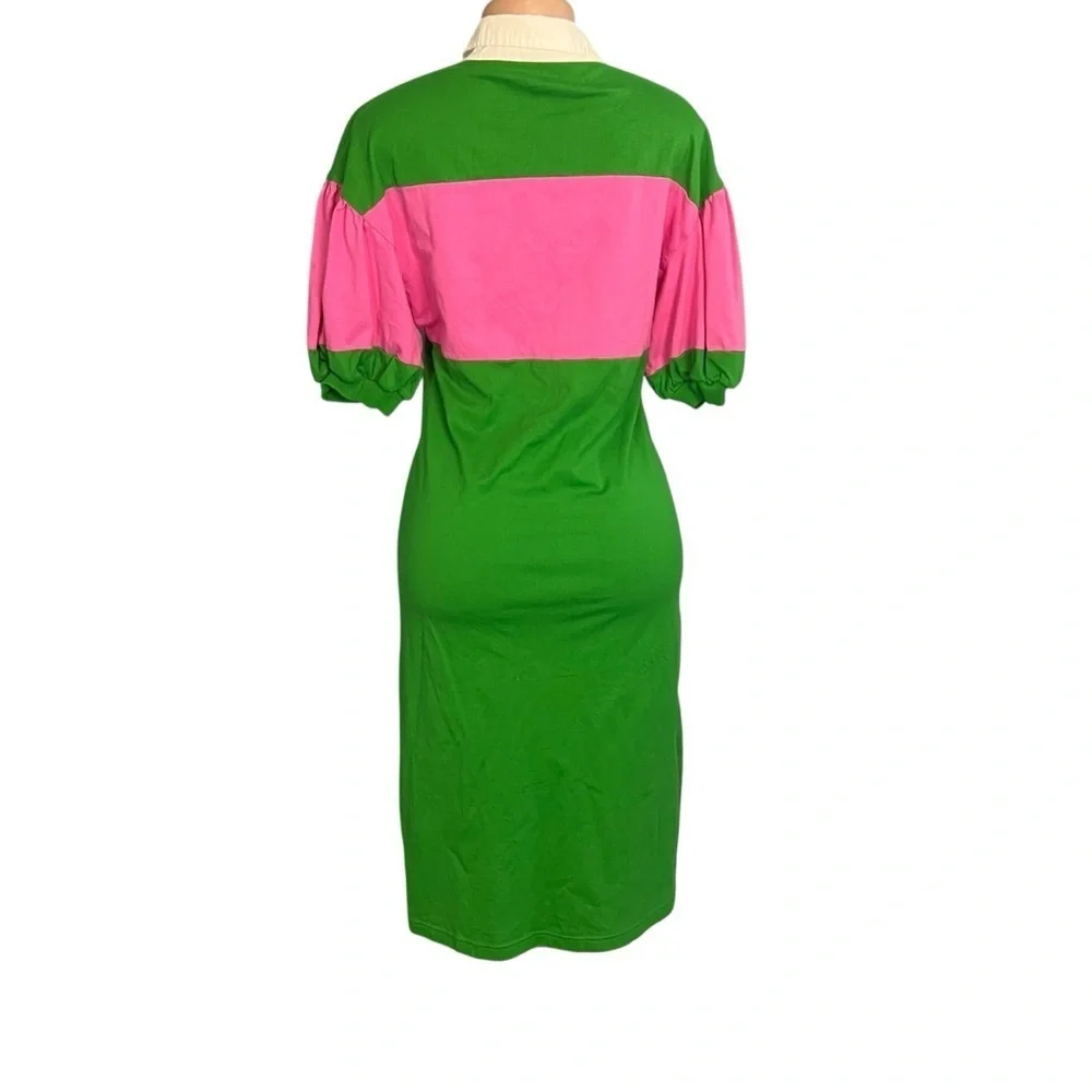 Kate Spade New York Colorblock Green and Pink Pattern Midi Length Dress